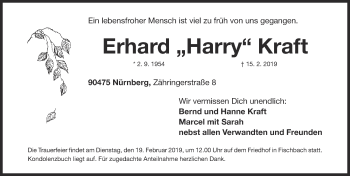 Traueranzeige von Erhard  Kraft von Gesamtausgabe Nürnberger Nachrichten/ Nürnberger Ztg.