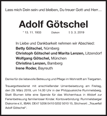 Traueranzeige von Adolf Götschel von Gesamtausgabe Nürnberger Nachrichten/ Nürnberger Ztg.
