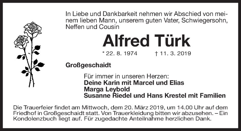  Traueranzeige für Alfred Türk vom 16.03.2019 aus Gesamtausgabe Nürnberger Nachrichten/ Nürnberger Ztg.