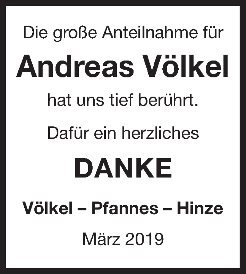  Traueranzeige für Andreas Völkel vom 09.03.2019 aus Gesamtausgabe Nürnberger Nachrichten/ Nürnberger Ztg.