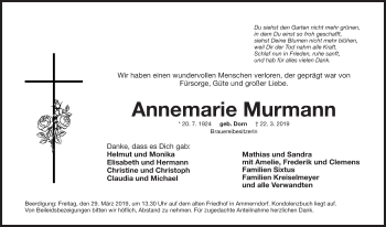 Traueranzeige von Annemarie Murmann von Fürther Nachrichten Lokal