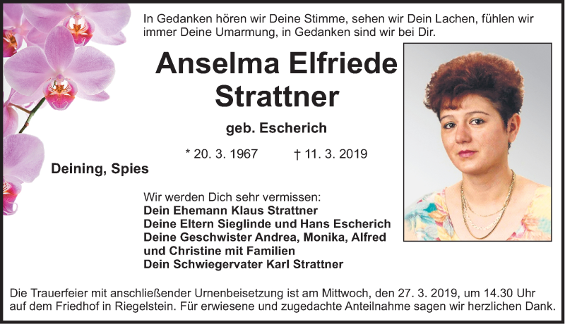  Traueranzeige für Anselma Elfriede Strattner vom 23.03.2019 aus Nordbayerische Nachrichten Pegnitz Lokal