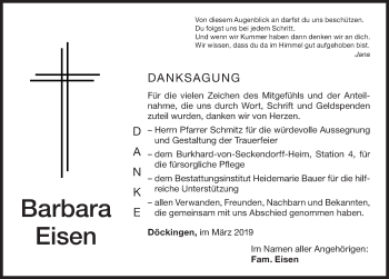 Traueranzeige von Barbara Eisen von Altmühl-Bote Lokal