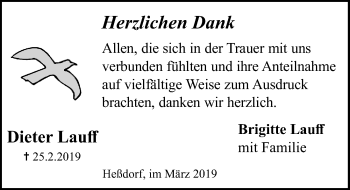 Traueranzeige von Dieter Lauff von Erlanger Nachrichten Lokal