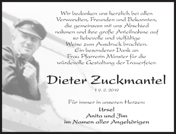 Traueranzeige von Dieter Zuckmantel von Gesamtausgabe Nürnberger Nachrichten/ Nürnberger Ztg.