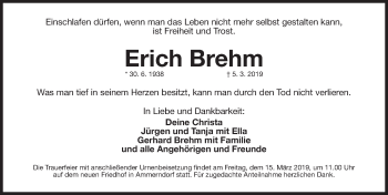 Traueranzeige von Erich Brehm von Fürther Nachrichten Lokal