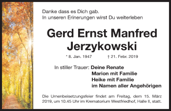 Traueranzeige von Gerd Ernst Manfred Jerzykowski von Gesamtausgabe Nürnberger Nachrichten/ Nürnberger Ztg.