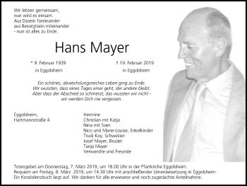 Traueranzeige von Hans Mayer von Nordbayerische Nachrichten Forchheim Lokal