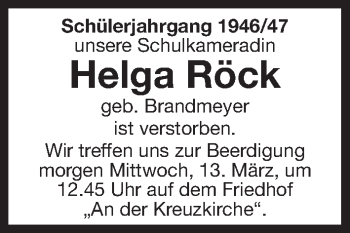 Traueranzeige von Helga Röck von Roth-Hilpoltsteiner Volkszeitung Lokal