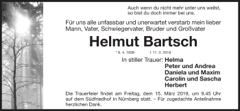 Traueranzeige von Helmut Bartsch von Gesamtausgabe Nürnberger Nachrichten/ Nürnberger Ztg.