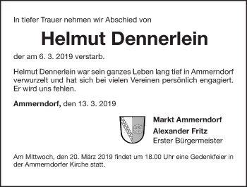 Traueranzeige von Helmut Dennerlein von Fürther Nachrichten Lokal