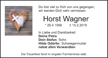Traueranzeige von Horst Wagner von Schwabach
