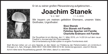 Traueranzeige von Joachim Stanek von Gesamtausgabe Nürnberger Nachrichten/ Nürnberger Ztg.