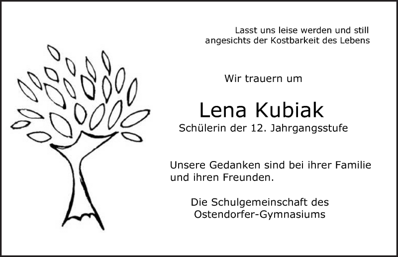  Traueranzeige für Lena Kubiak vom 30.03.2019 aus Neumarkter Nachrichten Lokal