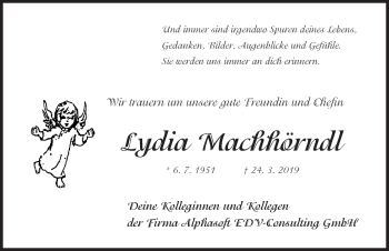 Traueranzeige von Lydia Machhörndl von Gesamtausgabe Nürnberger Nachrichten/ Nürnberger Ztg.