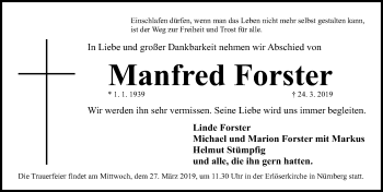 Traueranzeige von Manfred Forster von Gesamtausgabe Nürnberger Nachrichten/ Nürnberger Ztg.