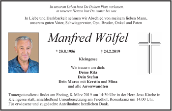 Traueranzeige von Manfred Wölfel von Nordbayerische Nachrichten Forchheim Lokal