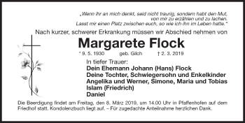 Traueranzeige von Margarete Flock von Roth-Hilpoltsteiner Volkszeitung Lokal