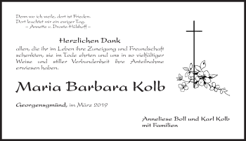 Traueranzeige von Maria Barbara Kolb von Roth-Hilpoltsteiner Volkszeitung Lokal