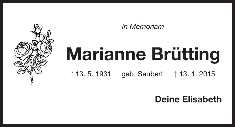  Traueranzeige für Marianne Brütting vom 05.03.2019 aus Gesamtausgabe Nürnberger Nachrichten/ Nürnberger Ztg.