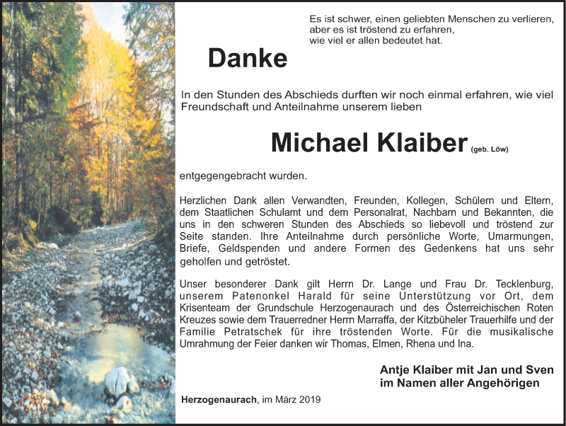  Traueranzeige für Michael Klaiber vom 23.03.2019 aus Fürther Nachrichten/ Nordbayer. Nachrichten Herzogenaurach