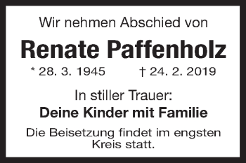 Traueranzeige von Renate Paffenholz von Gesamtausgabe Nürnberger Nachrichten/ Nürnberger Ztg.