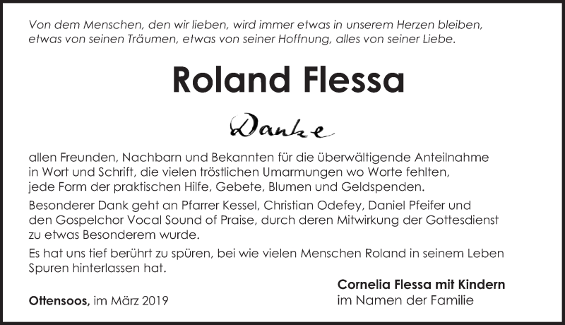  Traueranzeige für Roland Flessa vom 02.03.2019 aus Gesamtausgabe Nürnberger Nachrichten/ Nürnberger Ztg.