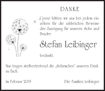 Traueranzeige von Stefan Leibinger von Gesamtausgabe Nürnberger Nachrichten/ Nürnberger Ztg.