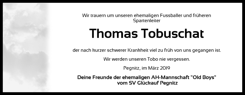  Traueranzeige für Thomas Tobuschat vom 30.03.2019 aus Nordbayerische Nachrichten Pegnitz Lokal