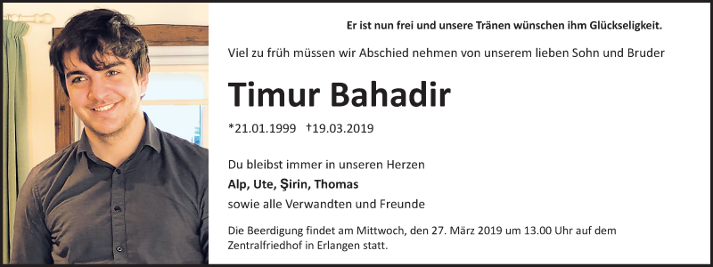  Traueranzeige für Timur Bahadir vom 23.03.2019 aus Erlanger Nachrichten Lokal
