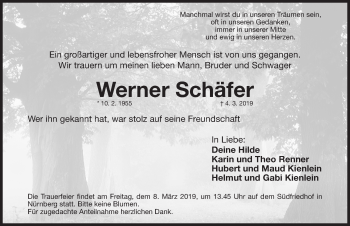 Traueranzeige von Werner Schäfer von Gesamtausgabe Nürnberger Nachrichten/ Nürnberger Ztg.