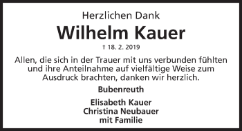 Traueranzeige von Wilhelm Kauer von Erlanger Nachrichten Lokal