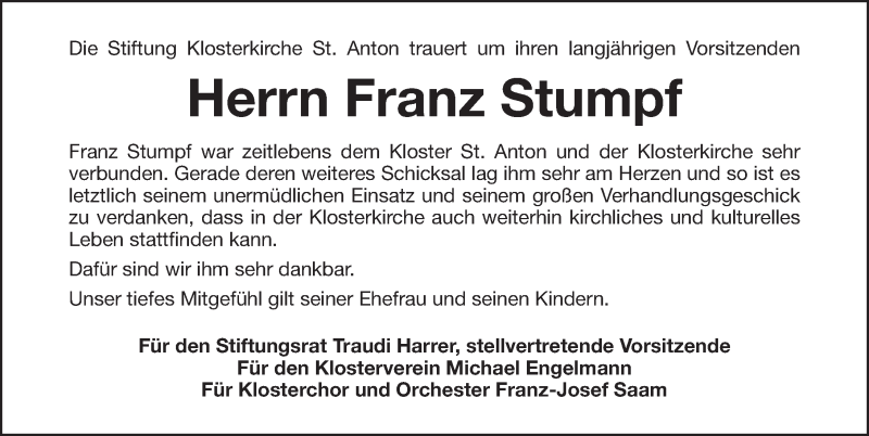  Traueranzeige für Franz Stumpf vom 12.04.2019 aus Nordbayerische Nachrichten Forchheim Lokal