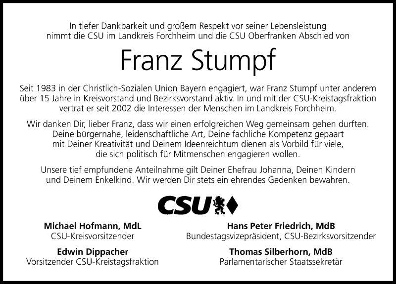 Traueranzeige für Franz Stumpf vom 12.04.2019 aus Nordbayerische Nachrichten Forchheim Lokal