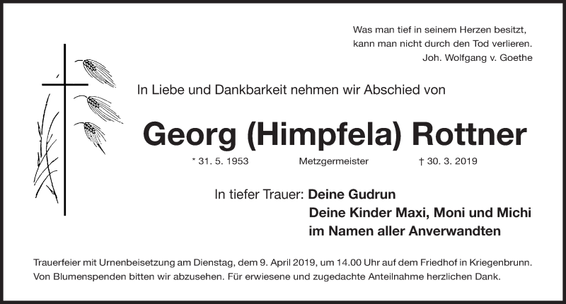  Traueranzeige für Georg  Rottner vom 06.04.2019 aus Erlanger Nachrichten Lokal