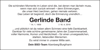 Traueranzeige von Gerlinde Band von Schwabach