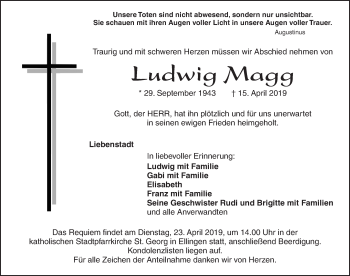 Traueranzeige von Ludwig Magg von Roth-Hilpoltsteiner Volkszeitung Lokal
