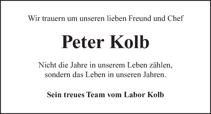  Traueranzeige für Peter Kolb vom 10.04.2019 aus Gesamtausgabe Nürnberger Nachrichten/ Nürnberger Ztg.