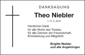 Traueranzeige von Theo Niebler von Gesamtausgabe Nürnberger Nachrichten/ Nürnberger Ztg.