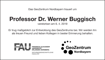 Traueranzeige von Werner Buggisch von Erlanger Nachrichten Lokal