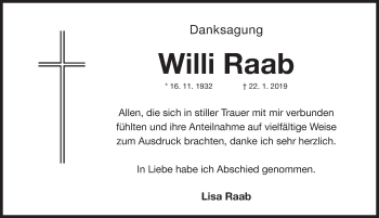 Traueranzeige von Willi Raab von Fürther Nachrichten Lokal