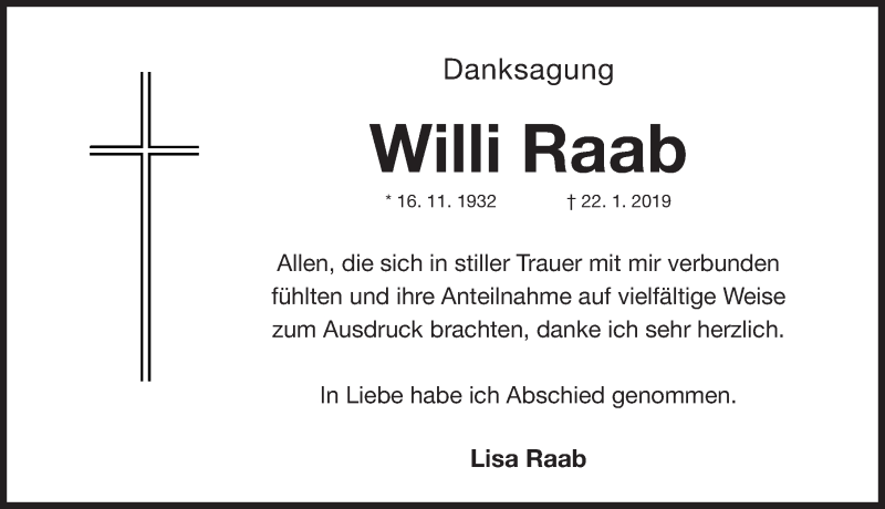  Traueranzeige für Willi Raab vom 06.04.2019 aus Fürther Nachrichten Lokal