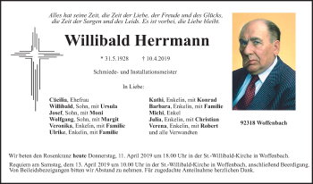 Traueranzeige von Willibald Herrmann von Neumarkter Nachrichten Lokal