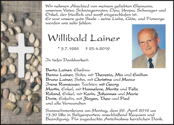 Traueranzeige von Willibald Lainek von Neumarkter Nachrichten Lokal