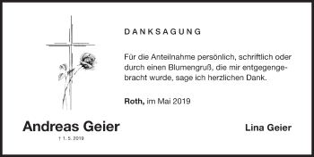 Traueranzeige von Andreas Geier von Roth-Hilpoltsteiner Volkszeitung Lokal