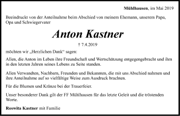 Traueranzeige von Anton Kastner von Neumarkter Nachrichten Lokal