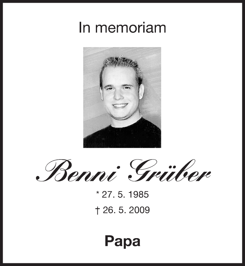  Traueranzeige für Benni Grüber vom 25.05.2019 aus Fürther Nachrichten Lokal