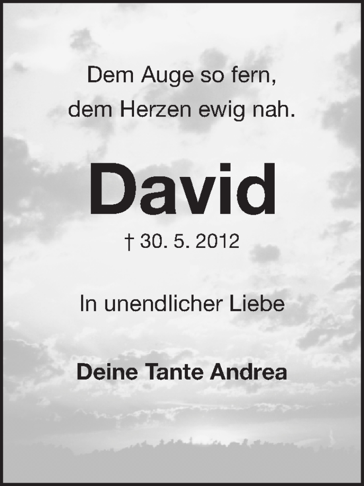  Traueranzeige für David Müller vom 30.05.2019 aus Erlanger Nachrichten Lokal