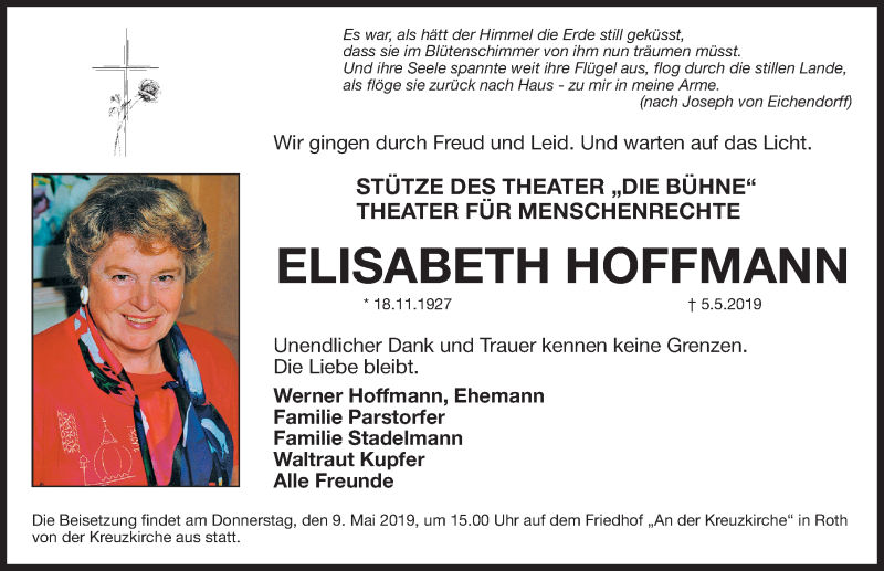 Traueranzeigen von Elisabeth Hoffmann | trauer.nn.de