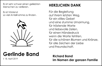 Traueranzeige von Gerlinde Band von Roth-Hilpoltsteiner Volkszeitung Lokal